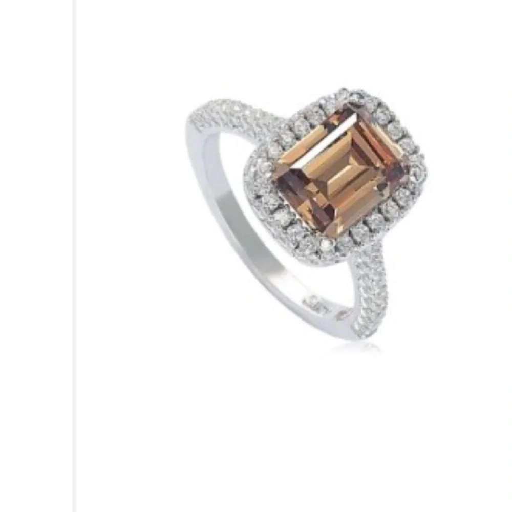 SUZY LEVIAN Sterling Silver Ascher Cut Brown CZ Ring Size 7